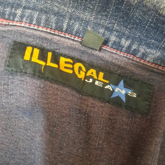 Vintage 90s Denim Shirt Jean Jacket Shacket Size 7 Western Stretch Fitted - Picture 7 of 8